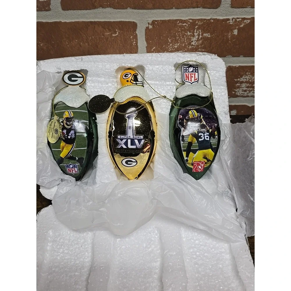 GREEN BAY PACKERS bradford exchange 3pc ornament football bells Collectible Xmas